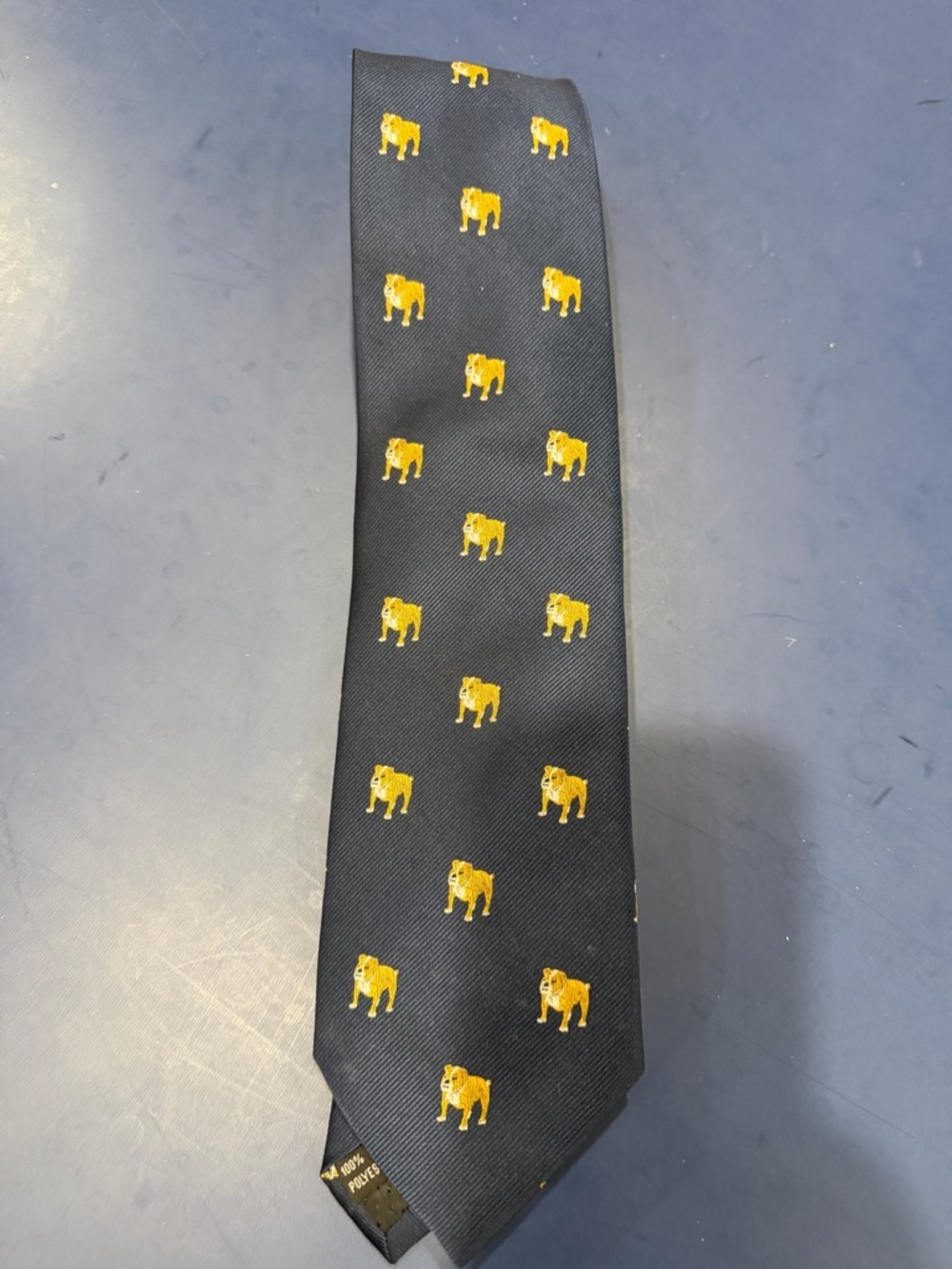 Kay Nine Men's Navy Tie with Yellow Bulldog Motif